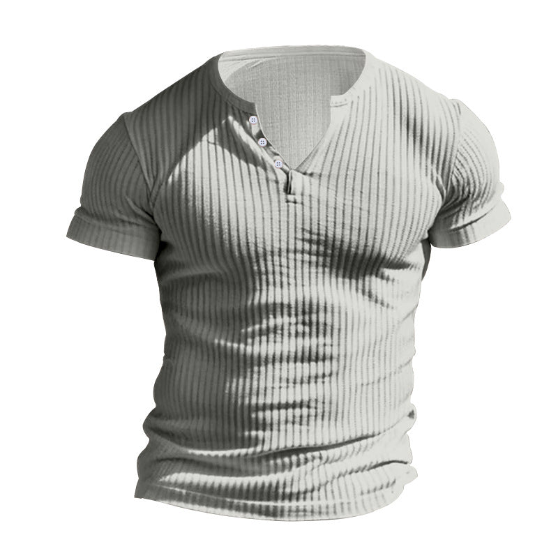 Herren kurzärmeliges Henley-T-Shirt mit strukturiertem Rippdesign und praktischem Knopfverschluss
