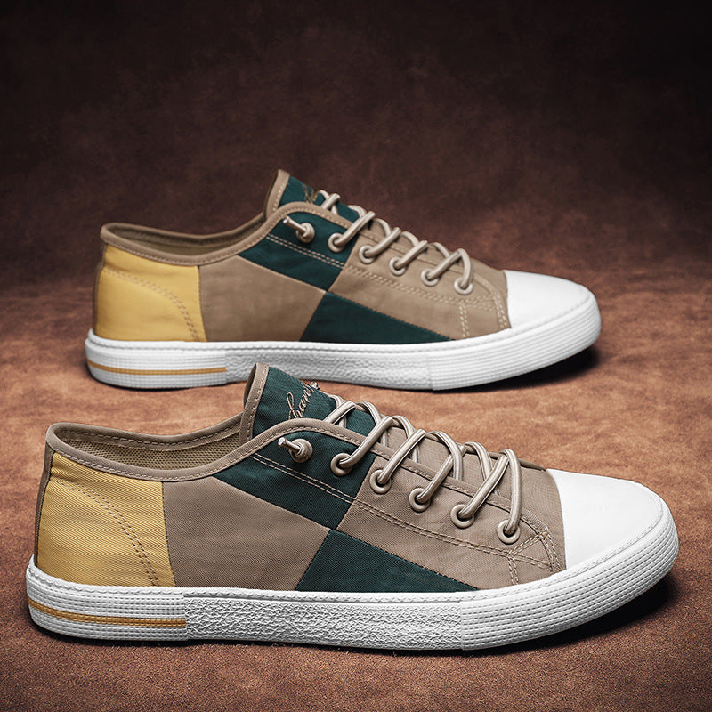 Herren Lässige Low‑Top Canvas‑Sneaker mit geometrischem Colorblock‑Design und verstärkter Zehenkappe Shopy Nory