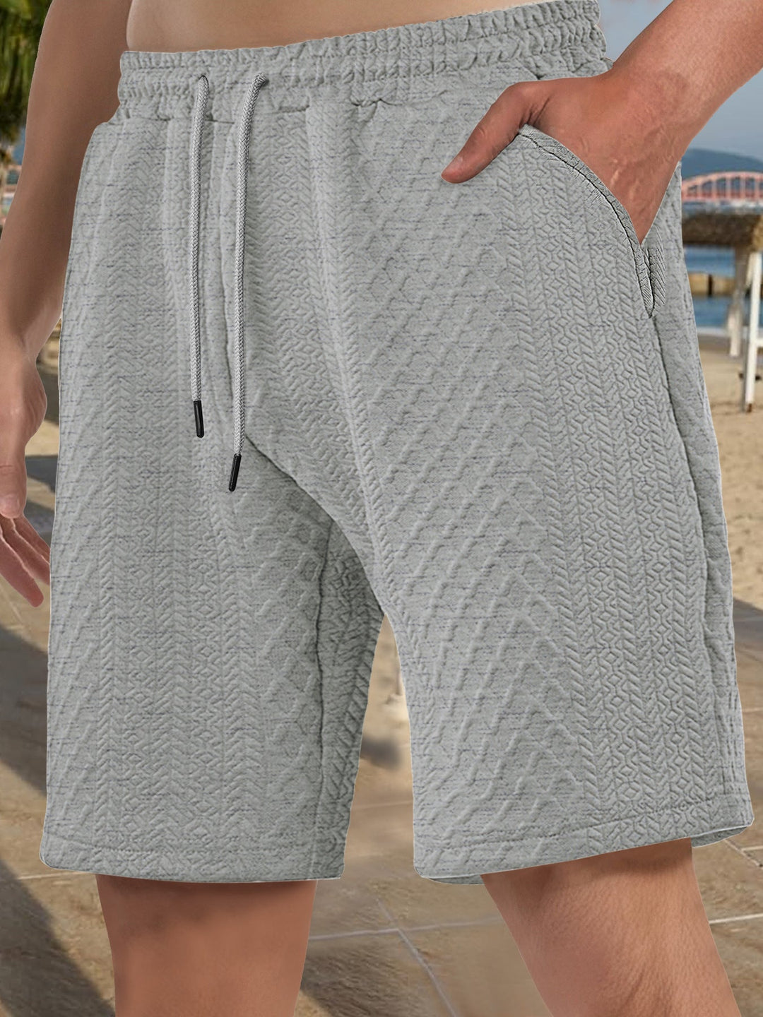 Herren nan strukturierte Strand-Bermuda aus Waffeljersey mit elastischem Kordelbund und schrägen Eingrifftaschen