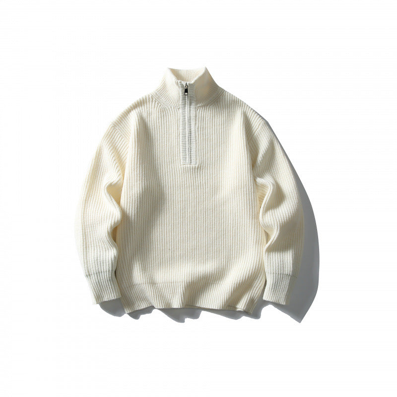 Unisex Strukturierter Halbzip-Strickpullover mit hohem Stehkragen und geripptem Rippstrick Shop Nory