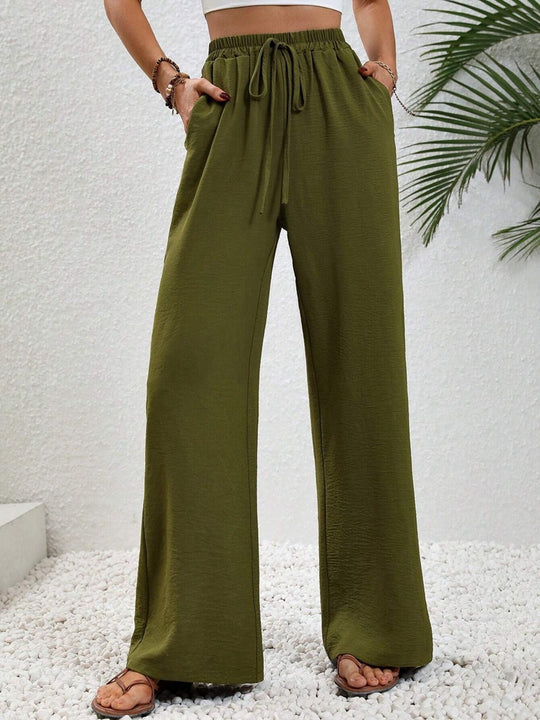 Damen Leichte, weit geschnittene Strandhose mit Elastikbund, Kordelzug und Seitentaschen Shop Nory