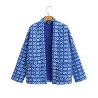 Damen-geblümte Jacke (Blau)