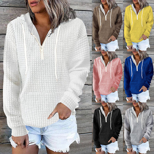 Damen Waffelstruktur Kapuzenpullover mit Halbzip, Kängurutasche und lässigem Oversize‑Schnitt Shop Nory