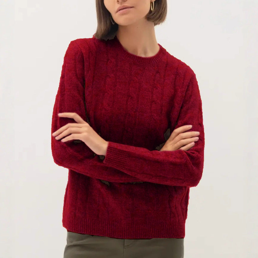 Damen Kabelstruktur‑Pullover im Zopfstrick mit Rundhalsausschnitt und nachhaltig weicher Wollmischung Shop Nory