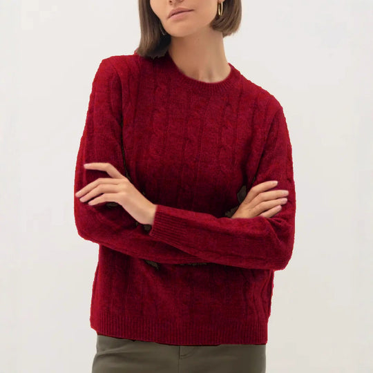 Damen Kabelstruktur‑Pullover im Zopfstrick mit Rundhalsausschnitt und nachhaltig weicher Wollmischung Shop Nory