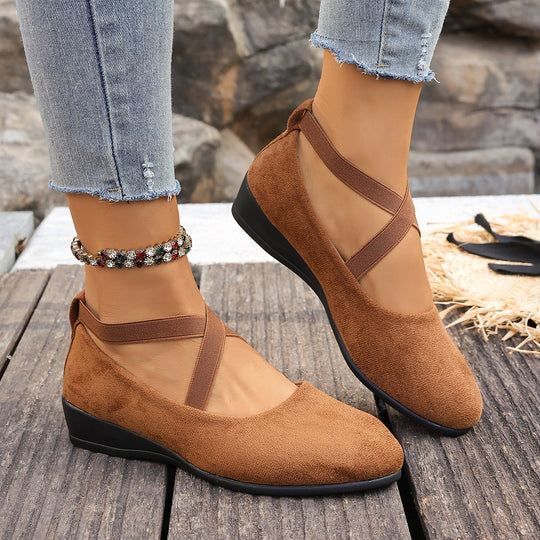 Damen Keil-Ballerinas mit gekreuzten Elastikriemen und weichem Memory-Fußbett Shop Nory