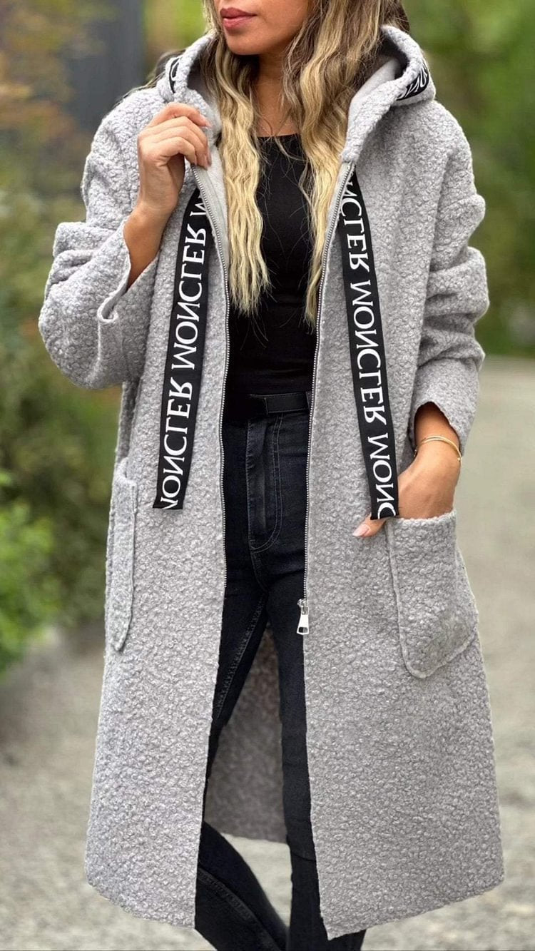 Damen Modischer Oversized-Fleece-Mantel mit praktischen Taschen und Kapuze