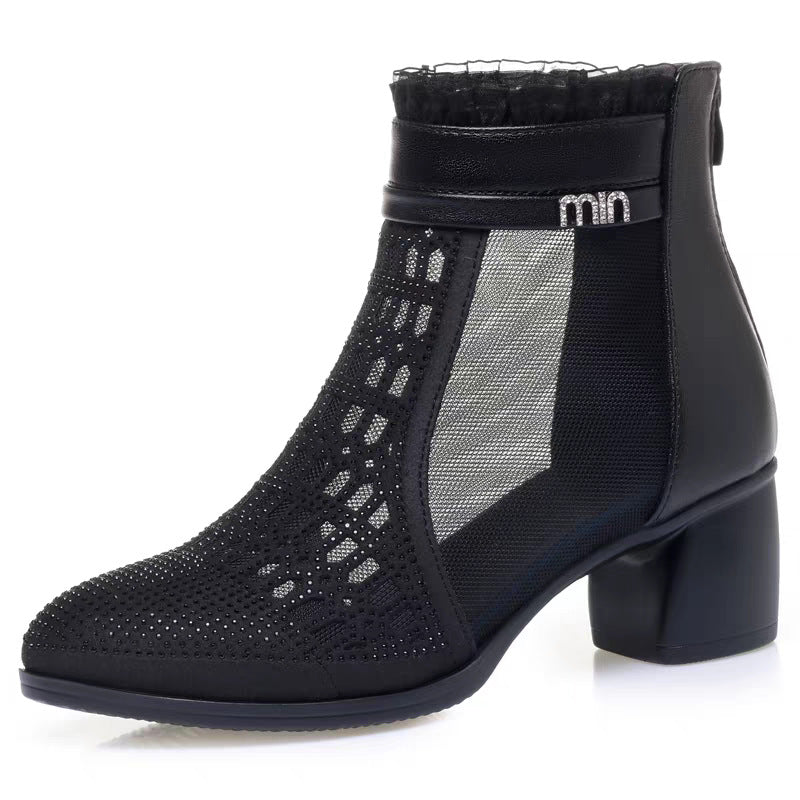 Damen Modische Ankle Boots mit durchscheinendem Netzdesign und elegantem Glitzereinlagen Shopnory