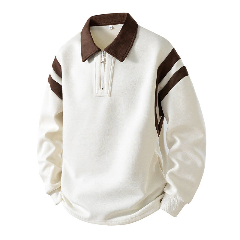 Herren Retro-Sportliches Rugby-Pulli mit halbhohem Reißverschluss und kontrastierendem Hemdkragen Shop Nory