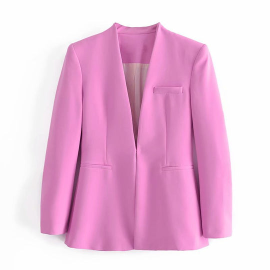 Damen Taillierter Blazer ohne Revers mit offener Front und Paspeltaschen Shop Nory