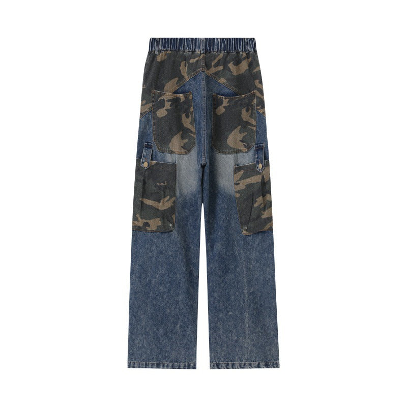Damen Weite High‑Waist Denim‑Cargohose mit Camouflage‑Einsätzen Shop Nory