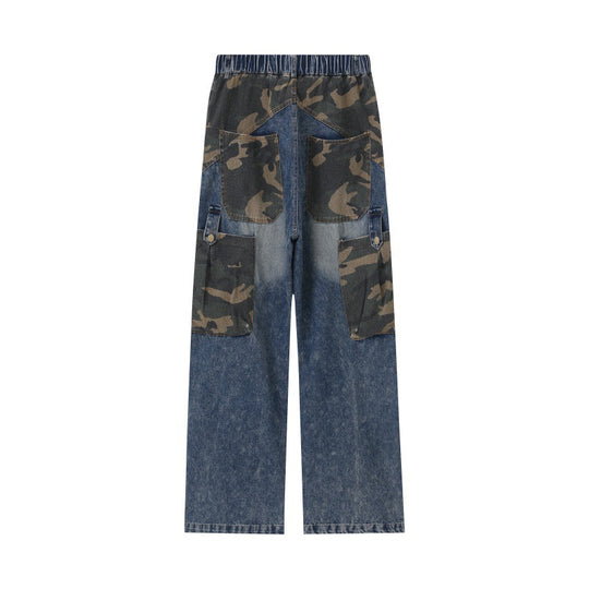 Damen Weite High‑Waist Denim‑Cargohose mit Camouflage‑Einsätzen Shop Nory