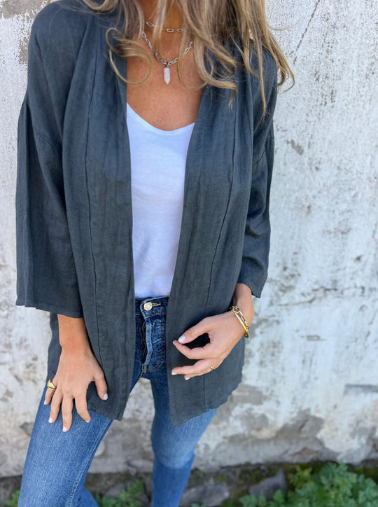 Damen lässige Sommerjacke aus leichtem Leinen
