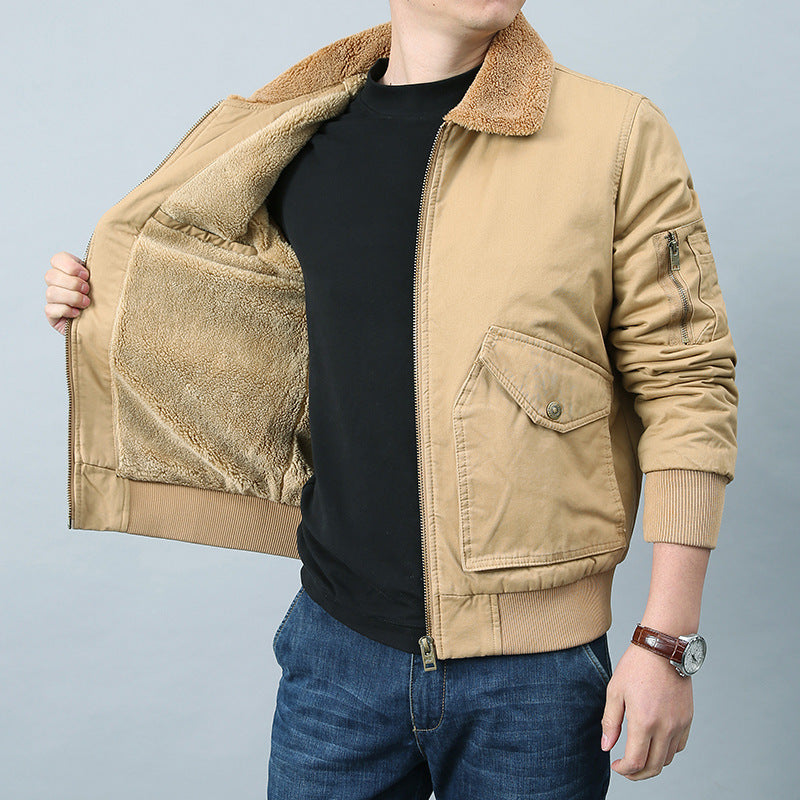 Herren Kurzschnitt Bomberjacke im Pilotenstil mit Teddykragen, Utility‑Taschen und gerippten Bündchen Shop Nory