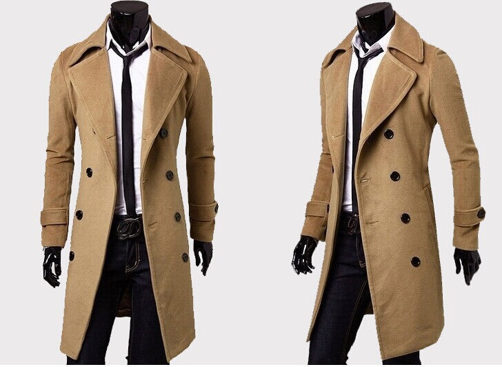 Herren taillierter zweireihiger Trenchcoat aus Wollmix mit klassischem Revers und Rückenschlitz Shop Nory