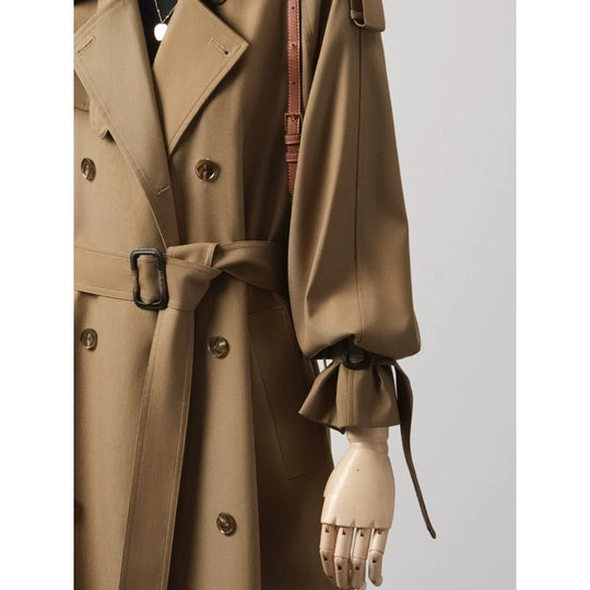 Damen Doppelreihiger Trenchcoat mit Taillengürtel und Ballonärmeln Shop Nory