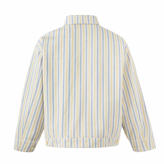 Unisex Gestreifte leichte Boxy-Übergangsjacke mit Hemdkragen und Reißverschluss Shop Nory
