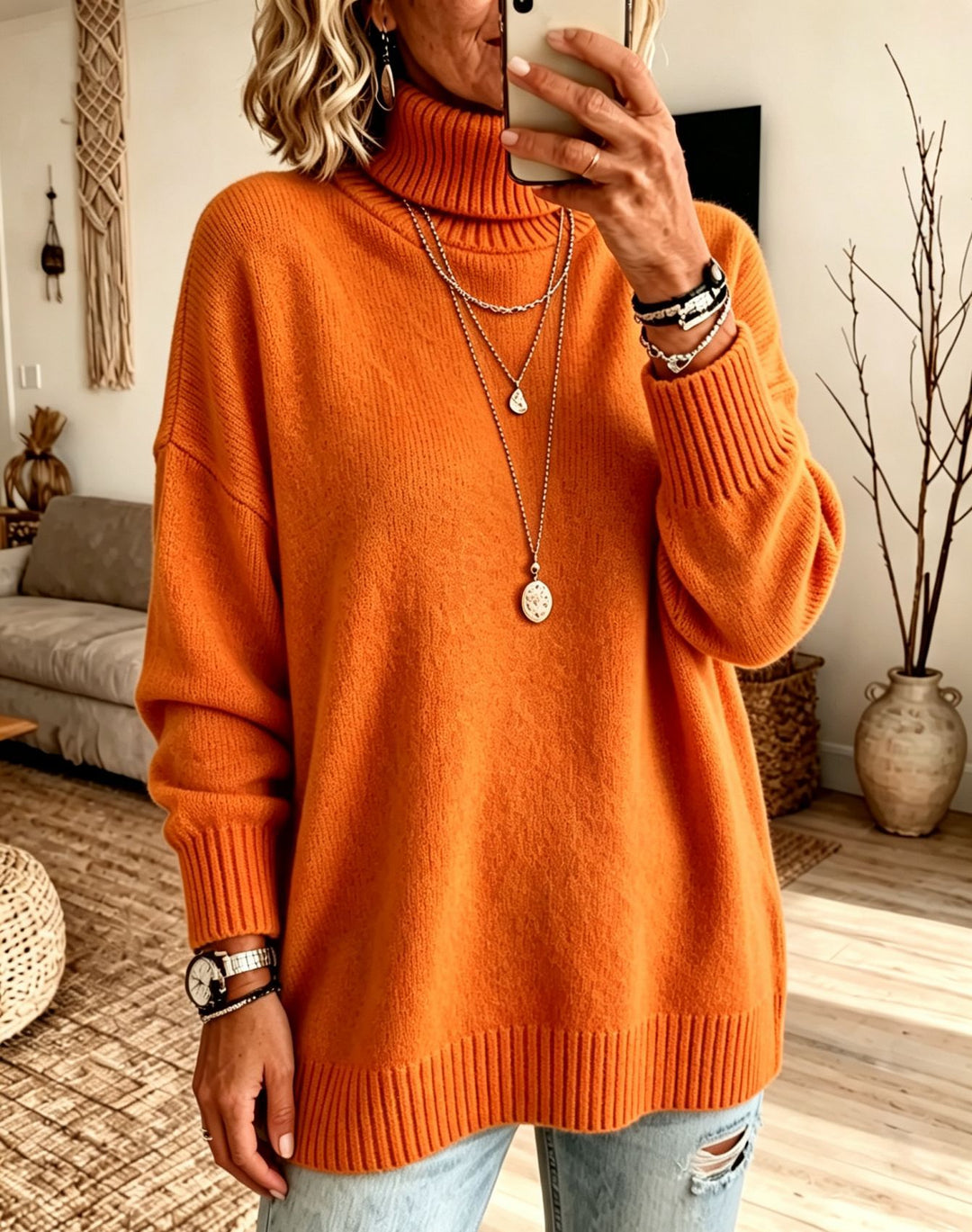 Damen Oversize Rollkragenpullover aus Feinstrick mit gerippten Bündchen und überschnittener Schulter Shop Nory