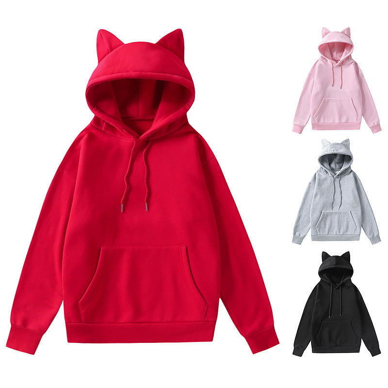 Damen Kapuzenpullover mit Katzenohren oversized Sweatshirt mit Kängurutasche und Kordelzug Shop Nory