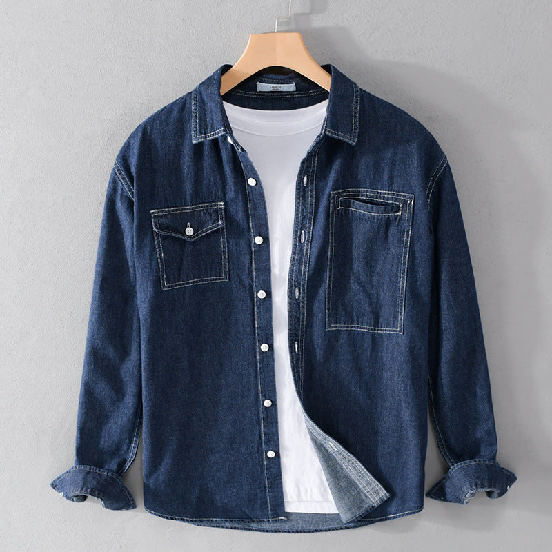 Herren Jeans-Overshirt im Worker-Stil mit doppelten Brusttaschen und kontrastierenden Ziernähten Shop Nory