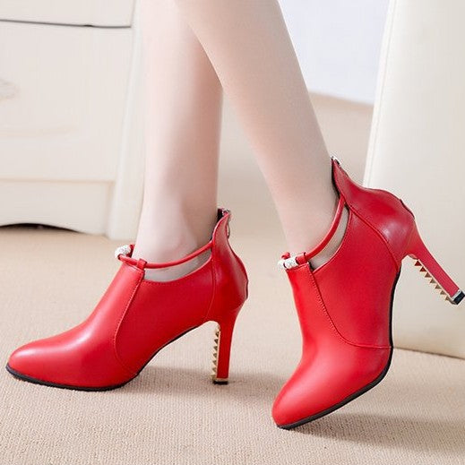 Damen Ankle-Boots mit spitzer Zehenform, funkelndem Strassriemen und skulptiertem Metallabsatz Shop Nory