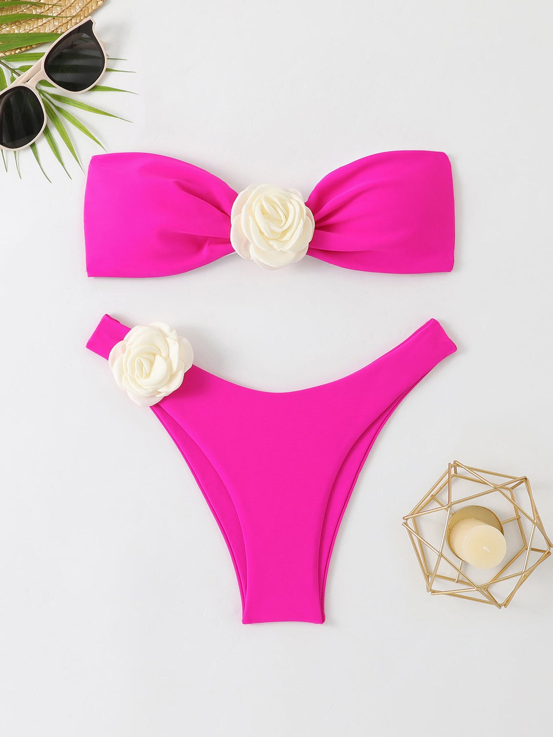 Damen Bandeau-Bikini-Set mit Blumen-Detail