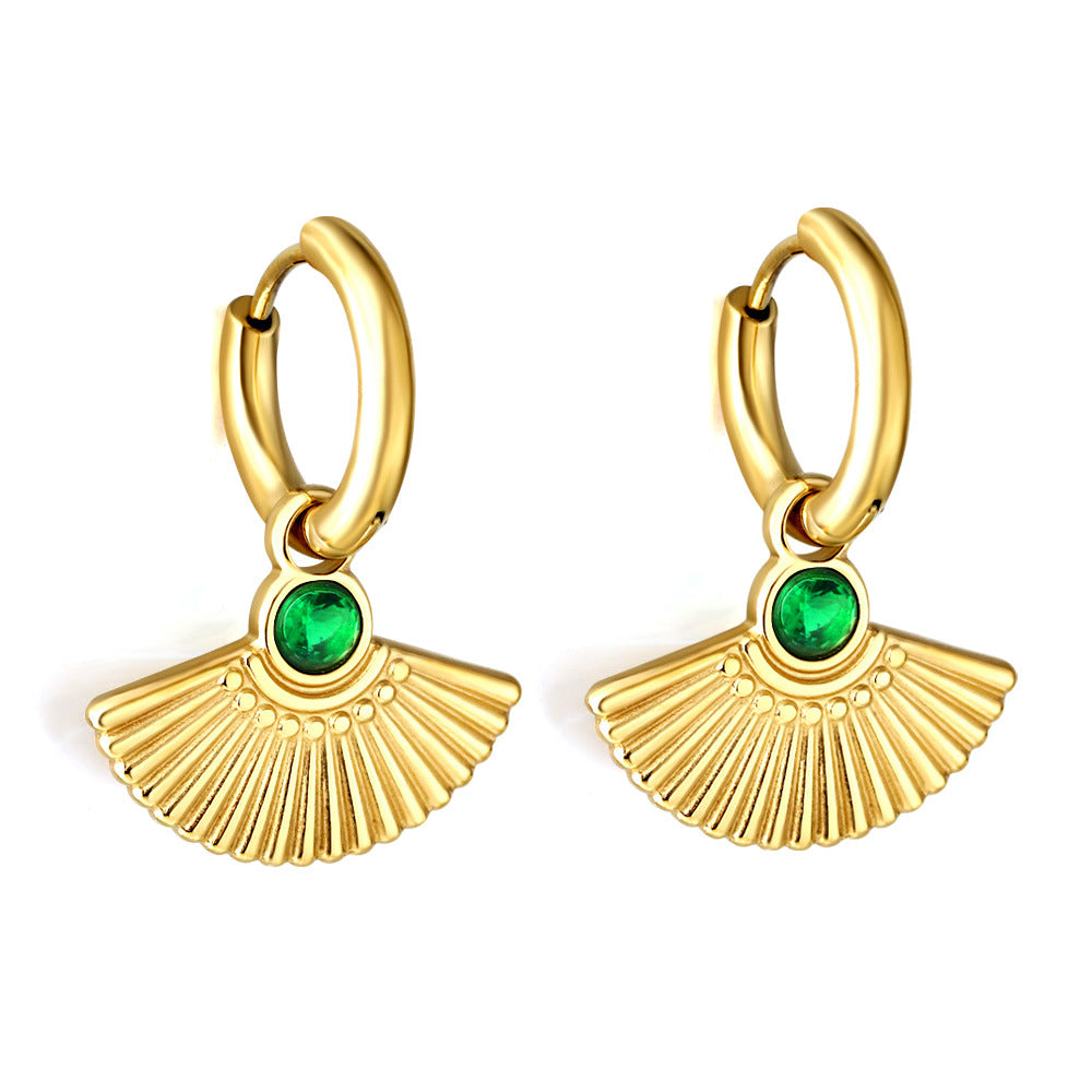 Damen Ohrhänger mit kunstvollem Fächerdesign und farbigem Zirkonia Shop Nory