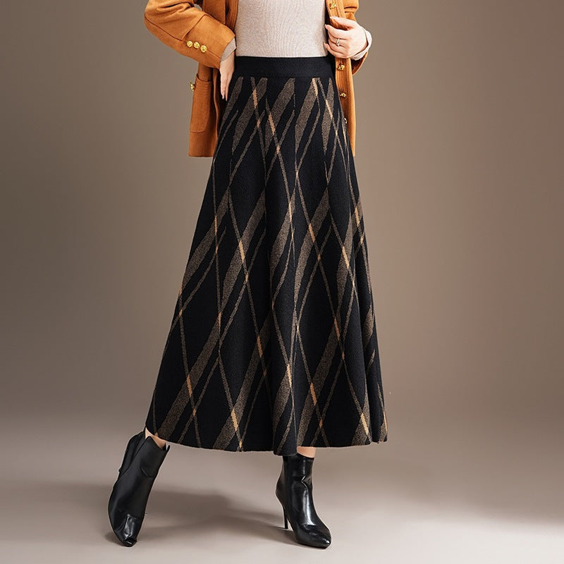 Damen Eleganter und fließender Maxirock mit diagonalen Mustern Shop Nory