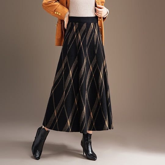 Damen Eleganter und fließender Maxirock mit diagonalen Mustern Shop Nory