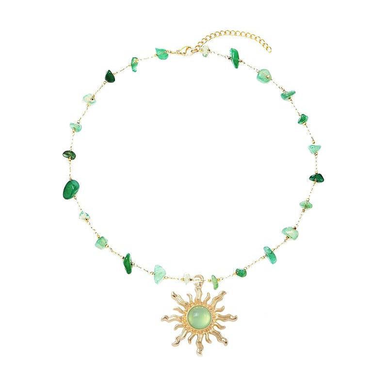 Damen Halskette mit strahlendem Sonnenanhänger und natürlichem Edelsteindekor Shop Nory
