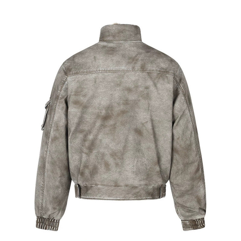Herren wattierte Pilotjacke im Bomberstil mit hohem Kragen, Kunstfellbesatz und Taillengürtel Shop Nory