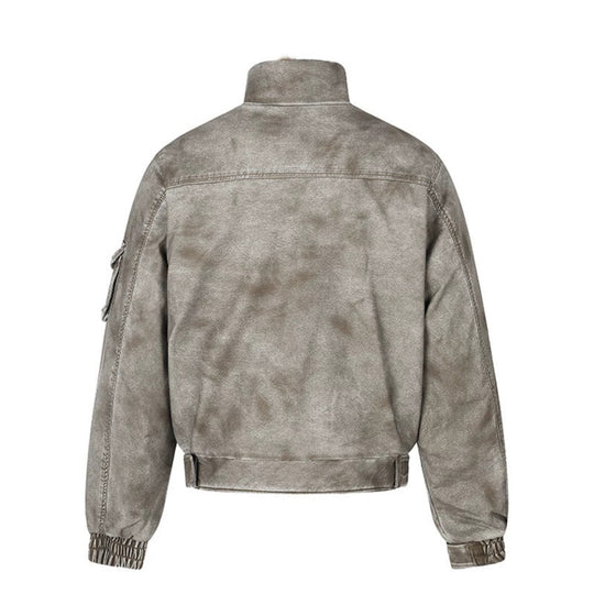 Herren wattierte Pilotjacke im Bomberstil mit hohem Kragen, Kunstfellbesatz und Taillengürtel Shop Nory