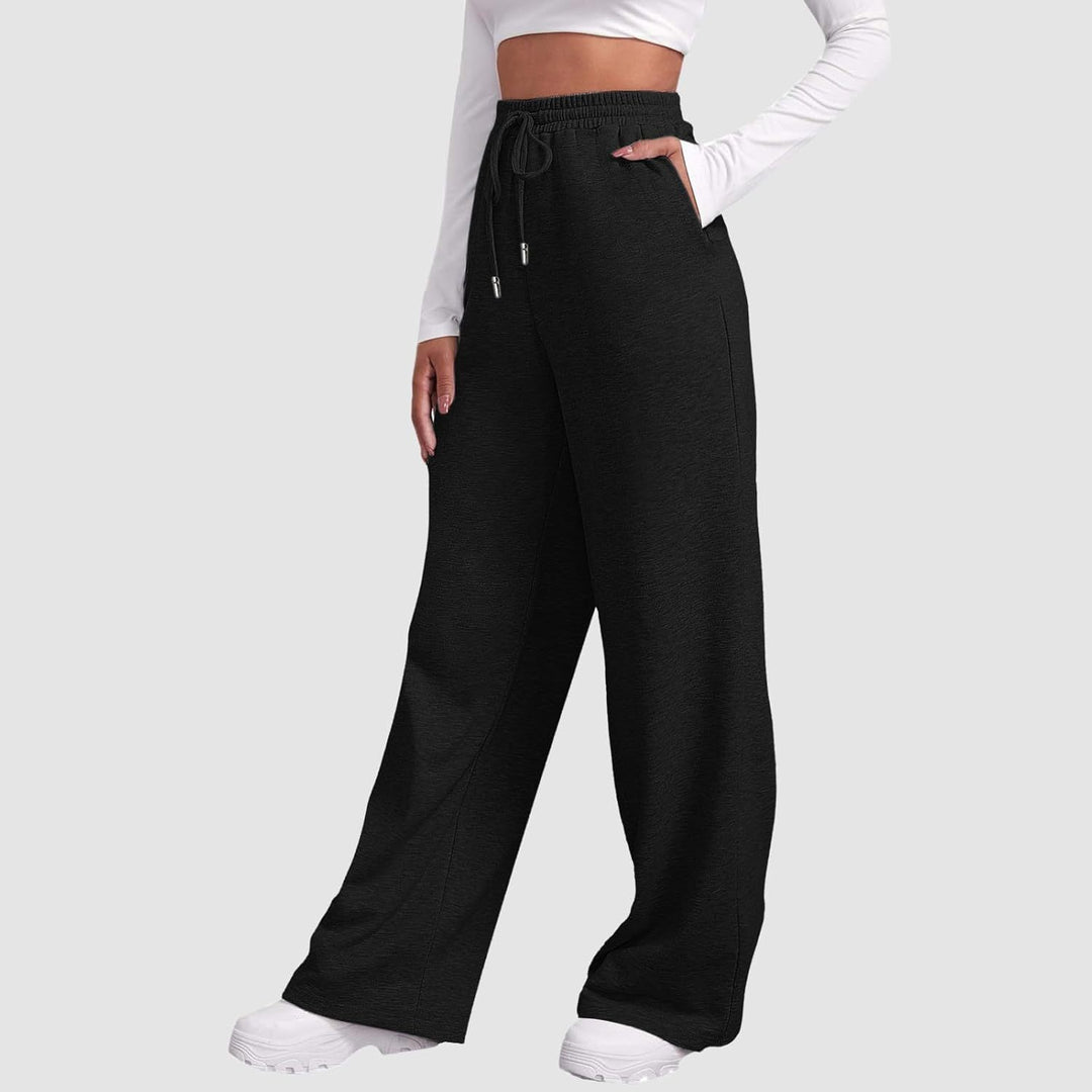 Damen nan weite High‑Waist Palazzo-Loungehose mit elastischem Komfortbund, Kordelzug und seitlichen Eingrifftaschen Shop Nory