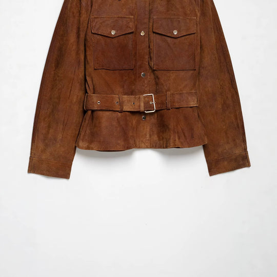 Damen Kurzjacke im Safari‑Stil aus Veloursleder mit Taillengürtel und aufgesetzten Brusttaschen Shop Nory