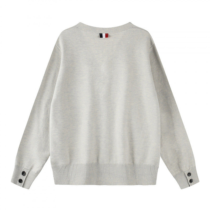 Unisex Oversize V‑Neck Strickcardigan mit Knopfleiste und Seitendruckknöpfen Shop Nory