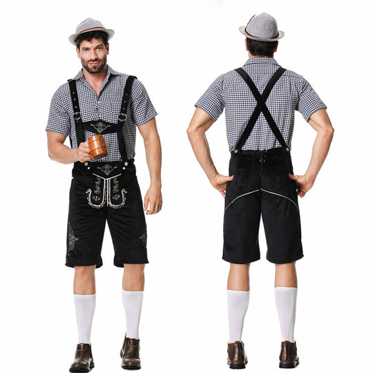 Herren nan traditionelle kurze Trachtenlederhose mit aufwendiger Stickerei und verstellbaren Trägern Shop Nory