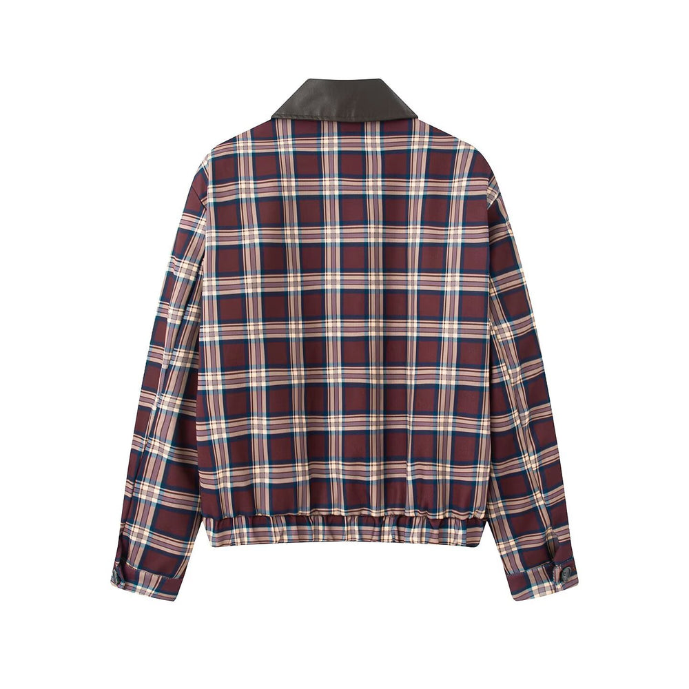 Damen Kurzgeschnittenes kariertes Blouson mit Kunstlederkragen, Reißverschluss und elastischem Saum Shop Nory