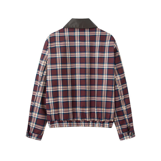 Damen Kurzgeschnittenes kariertes Blouson mit Kunstlederkragen, Reißverschluss und elastischem Saum Shop Nory