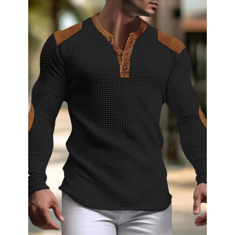 Herren Langärmeliges Shirt mit Struktur und Lederapplikationen Shop Nory