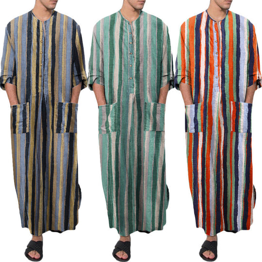 Herren nan lockerer Kaftan aus Leinenmischung mit Knopfleiste und aufgesetzten Taschen