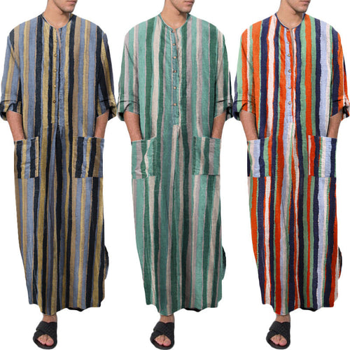 Herren nan lockerer Kaftan aus Leinenmischung mit Knopfleiste und aufgesetzten Taschen
