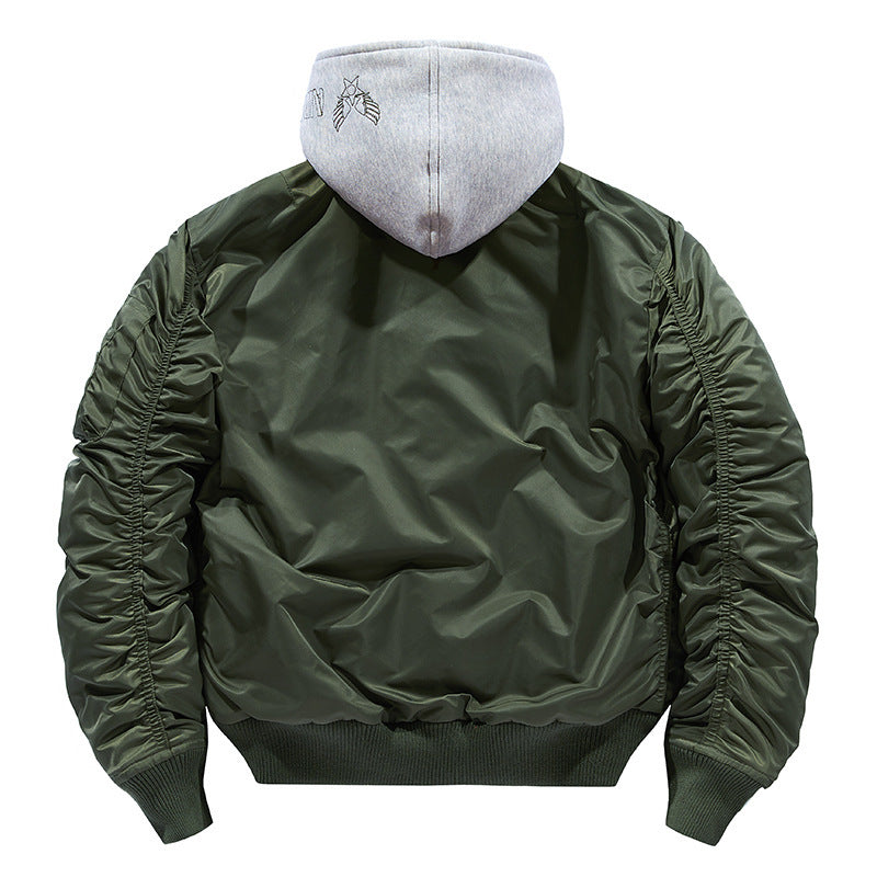 Herren Pilot-Bomberjacke mit abnehmbarem Kapuzen-Doppellayer, wattierter Thermofütterung und Ärmeltasche Shop Nory