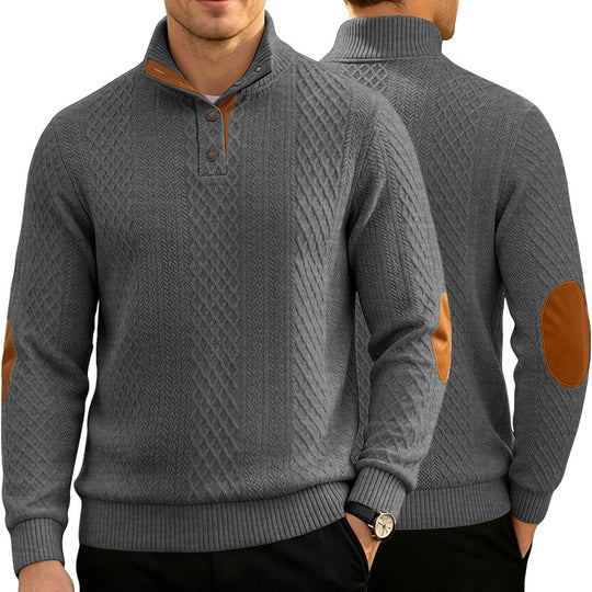 Herren Kabelstrick Troyer Pullover mit Stehkragen und Lederoptik-Ellbogen-Patches Shop Nory