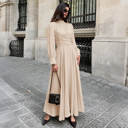 Damen Elegantes Maxikleid mit hochgeschlossenem Kragen und Rüschendetails Shop Nory
