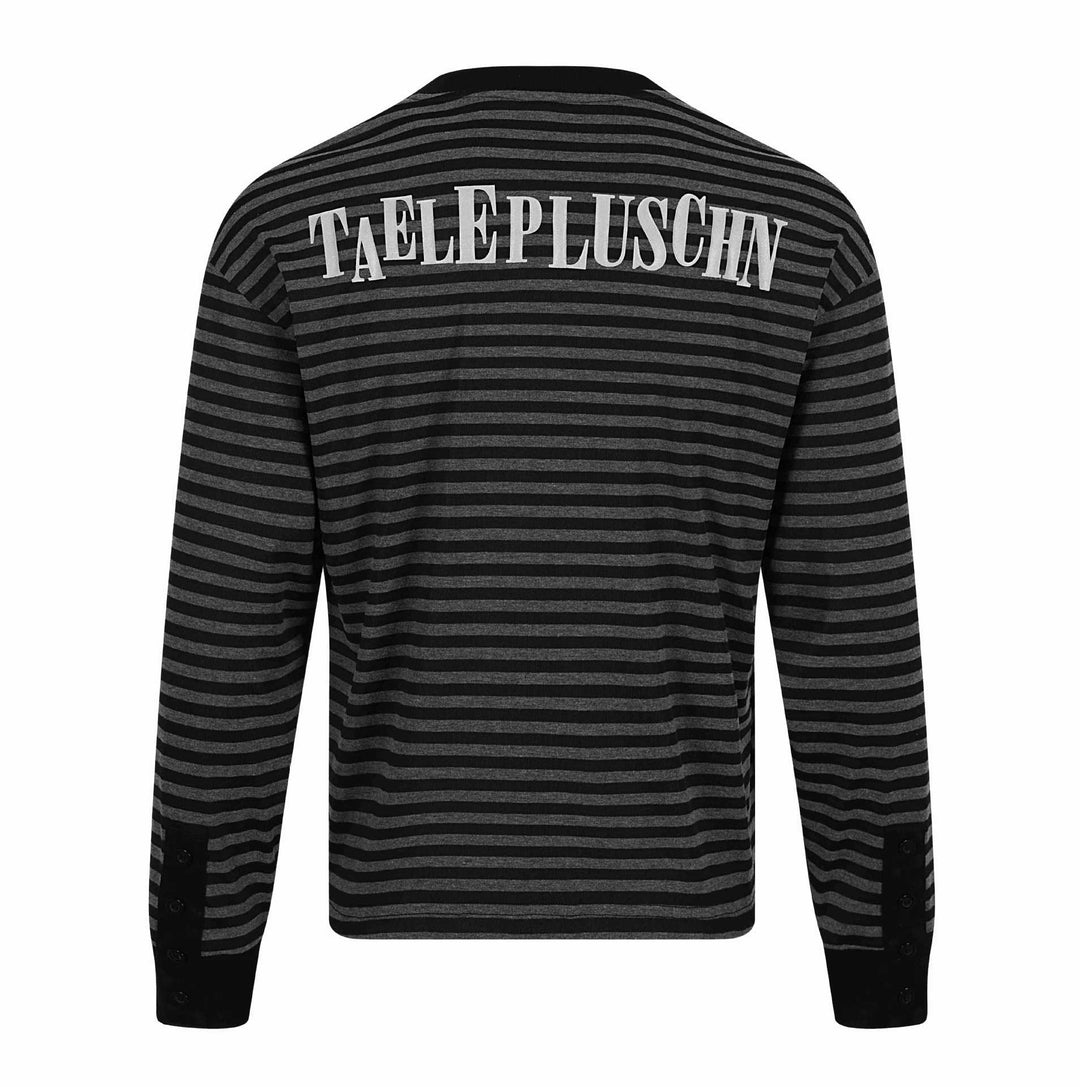 Unisex Gestreifter Langarm-Pullover mit V-Ausschnitt und Strassapplikationen Shop Nory