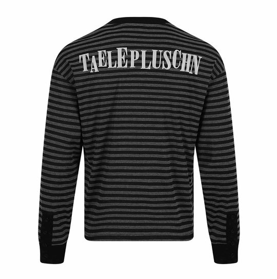 Unisex Gestreifter Langarm-Pullover mit V-Ausschnitt und Strassapplikationen Shop Nory