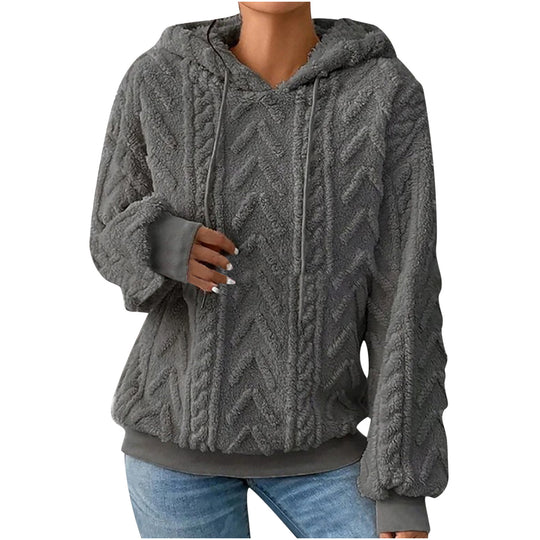 Damen nan kuscheliger Kapuzenpullover mit Zopfmuster Eingrifftaschen und Rippbündchen Shop Nory