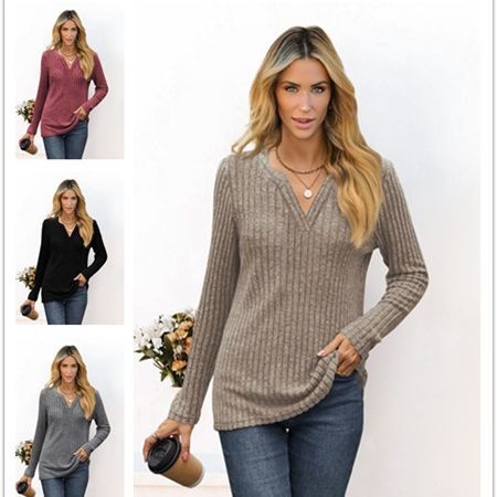 Damen Feines Ripp-Strickshirt mit tiefem V‑Ausschnitt und Tunika‑Länge Shop Nory
