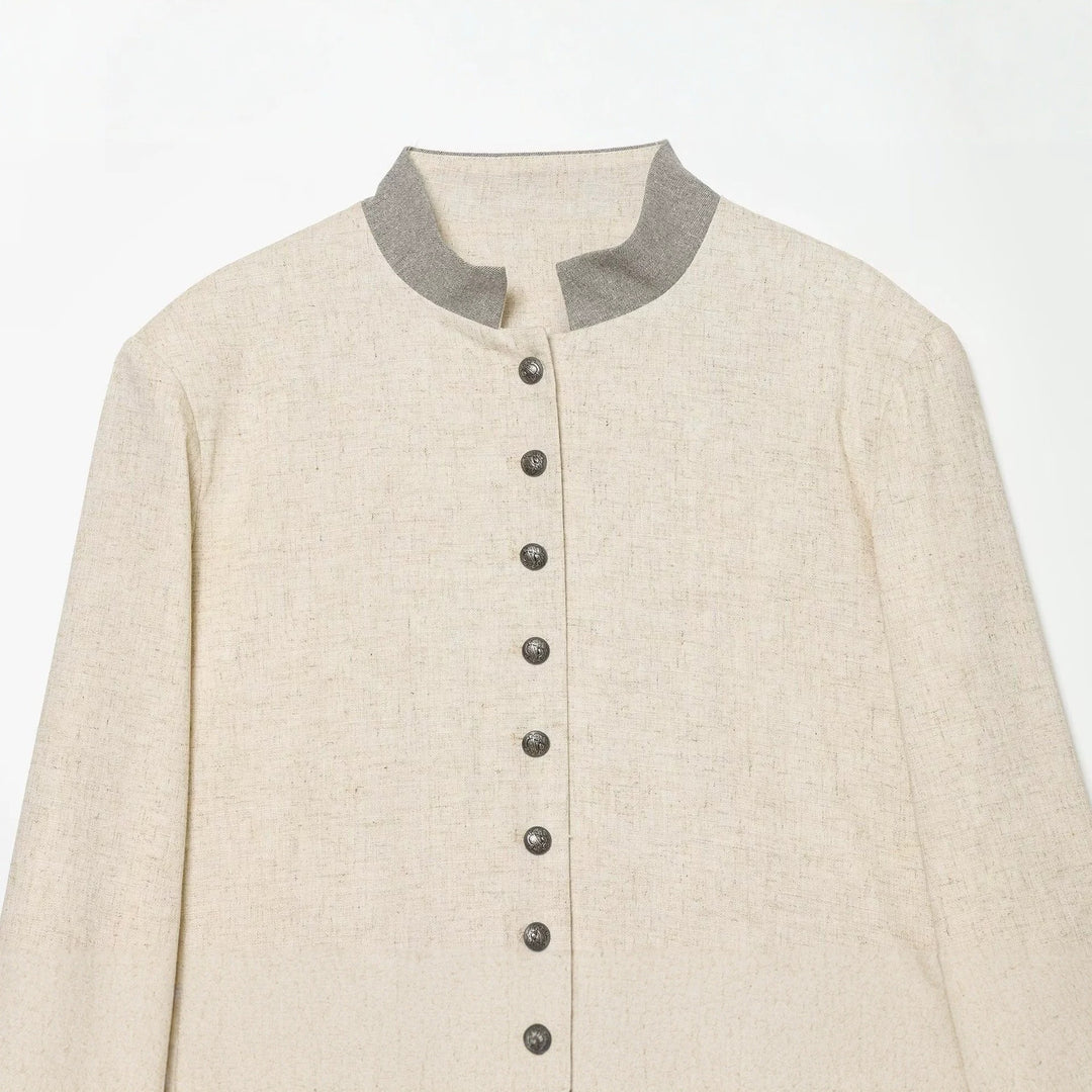 Damen Cropped Jacke im Boxy‑Schnitt mit kurzem Stehkragen und Zierknopfleiste Shop Nory