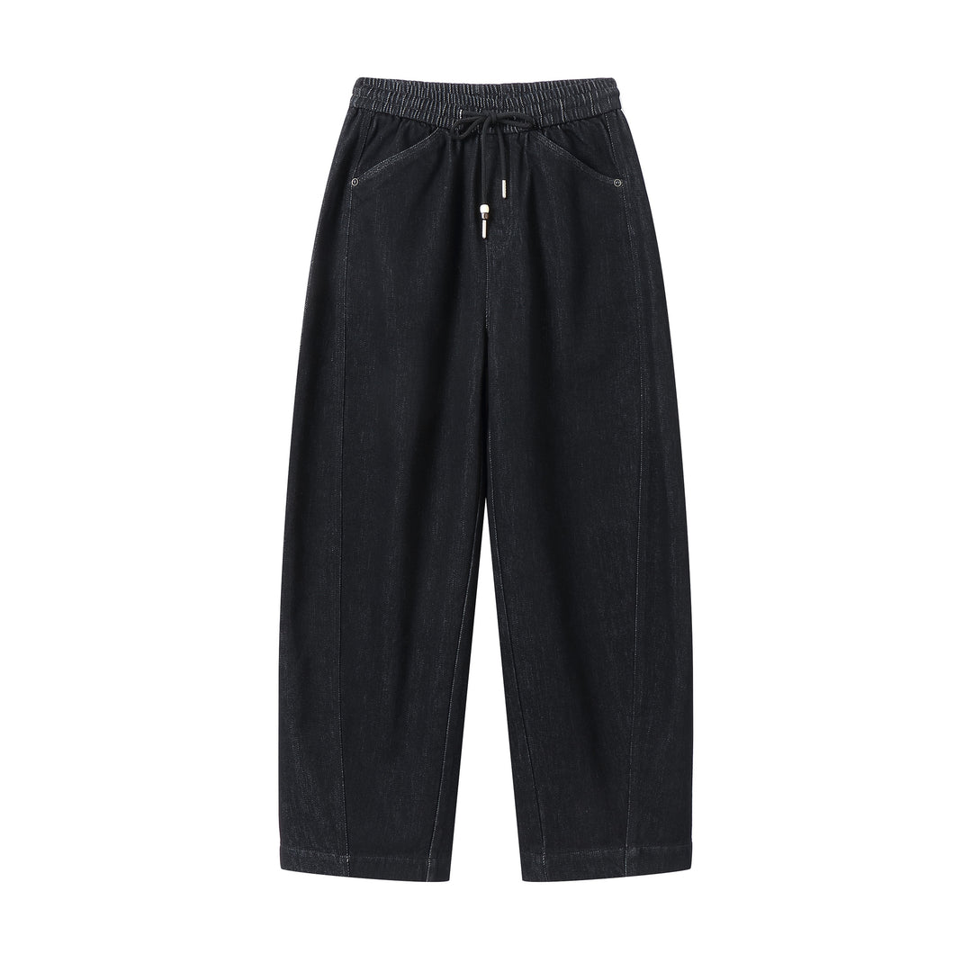 Damen weite Cropped-Denimhose mit elastischem Bund, Tunnelzug und Eingrifftaschen Shop Nory